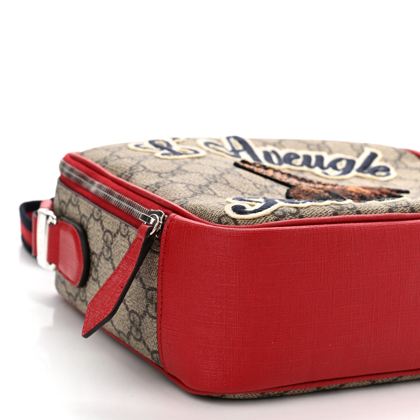 GG Supreme Monogram Blind For Love Embroidered Crossbody Bag Beige Hibiscus Red