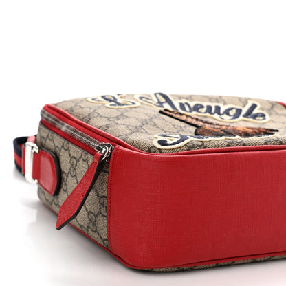 Gucci GG Supreme Monogram Blind For Love Embroidered Crossbody Bag Beige Hibiscus Red 10 of 11