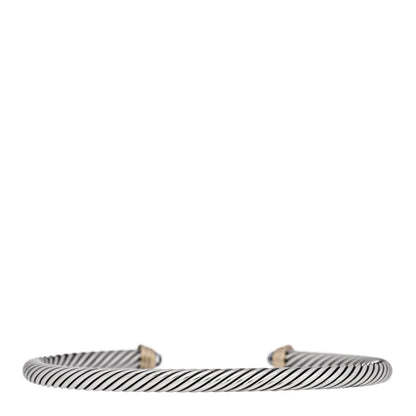 David Yurman Sterling Silver 14K Yellow Gold Aquamarine 4mm Kids Cable Bracelet 2 of 3