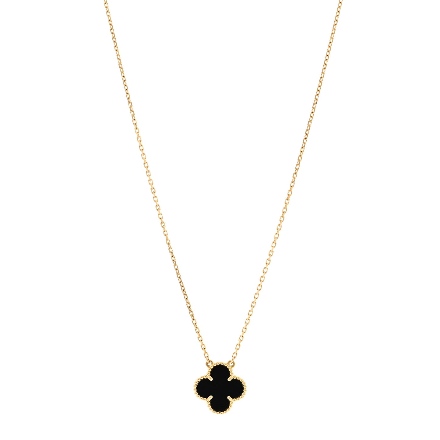 18K Yellow Gold Black Onyx Vintage Alhambra Pendant Necklace