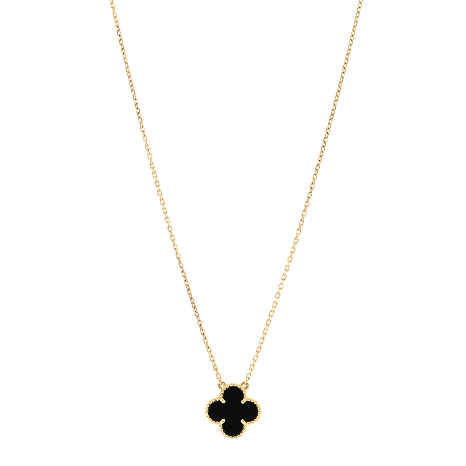 Van Cleef & Arpels 18K Yellow Gold Black Onyx Vintage Alhambra Pendant Necklace 1 of 5