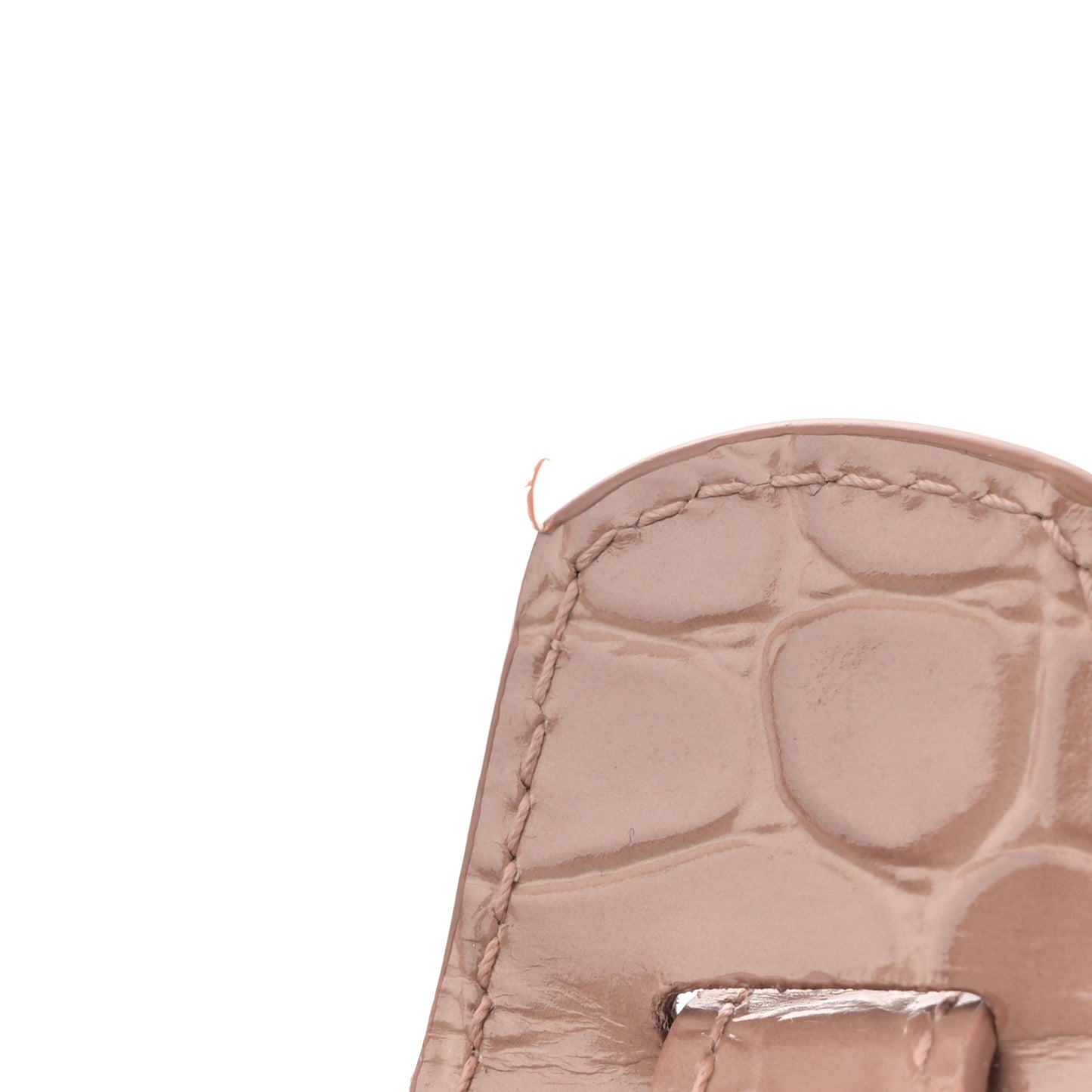 Shiny Supple Calfskin Crocodile Embossed Neo Classic Silver Hardware S City Nude Beige