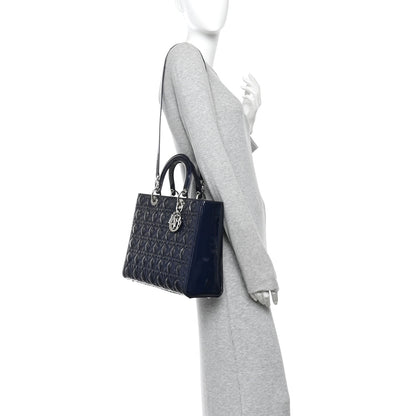 Christian Dior Patent Cannage Large Lady Dior Navy Blue 2 of 10