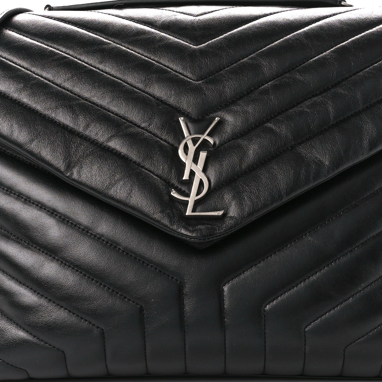 Calfskin Y Quilted Monogram Large Loulou Chain Satchel Black