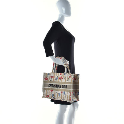 Christian Dior Canvas Embroidered Medium Hibiscus Book Tote Beige Multicolor 2 of 10