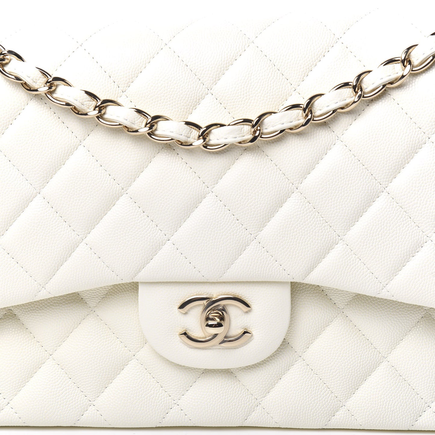 Caviar Quilted Jumbo Double Flap White