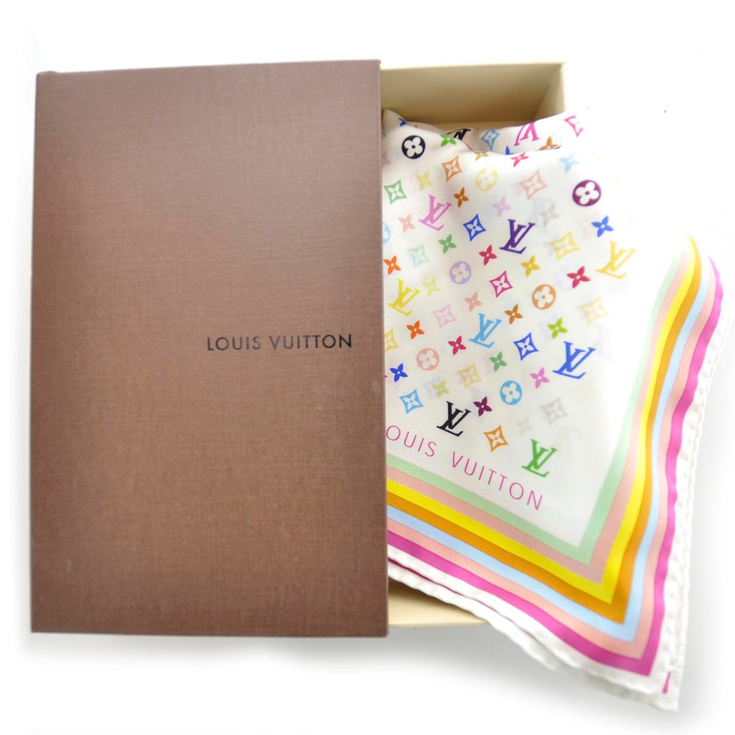 Silk Monogram Multicolor Square Scarf White