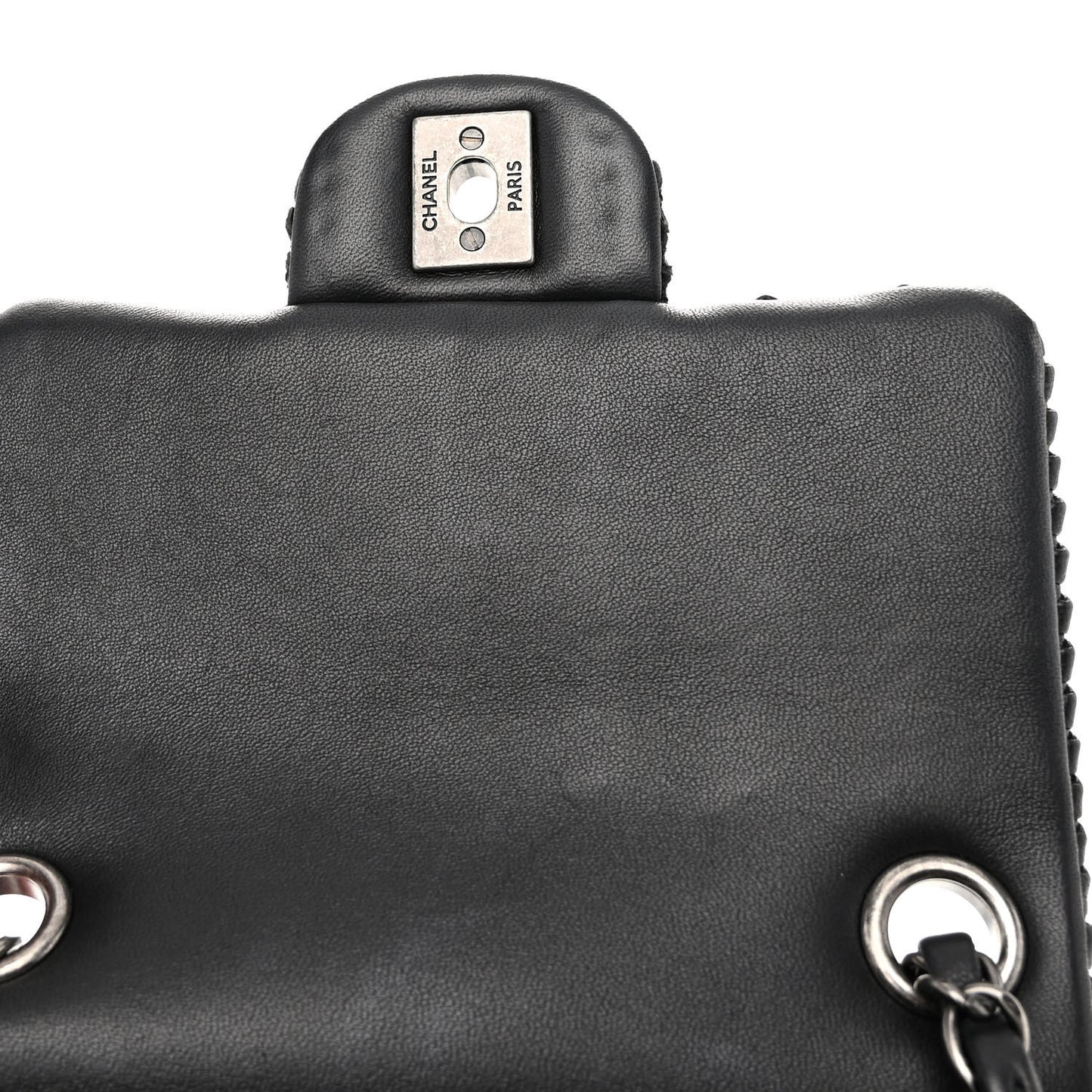 Lambskin Crochet Embroidered Small Flap Black