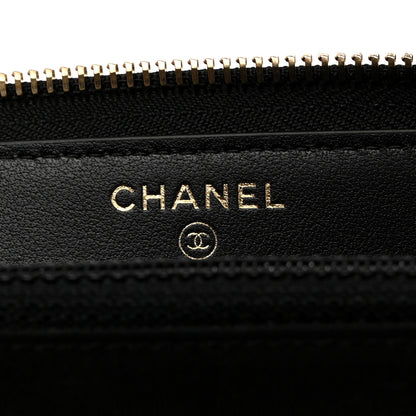 Chanel Caviar Quilted Filigree Zip Around Wallet Beige Black 6 of 8