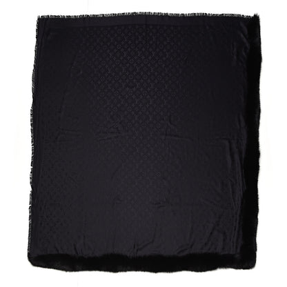 Louis Vuitton Silk Wool Monogram Fox V Fur Shawl Black 3 of 4