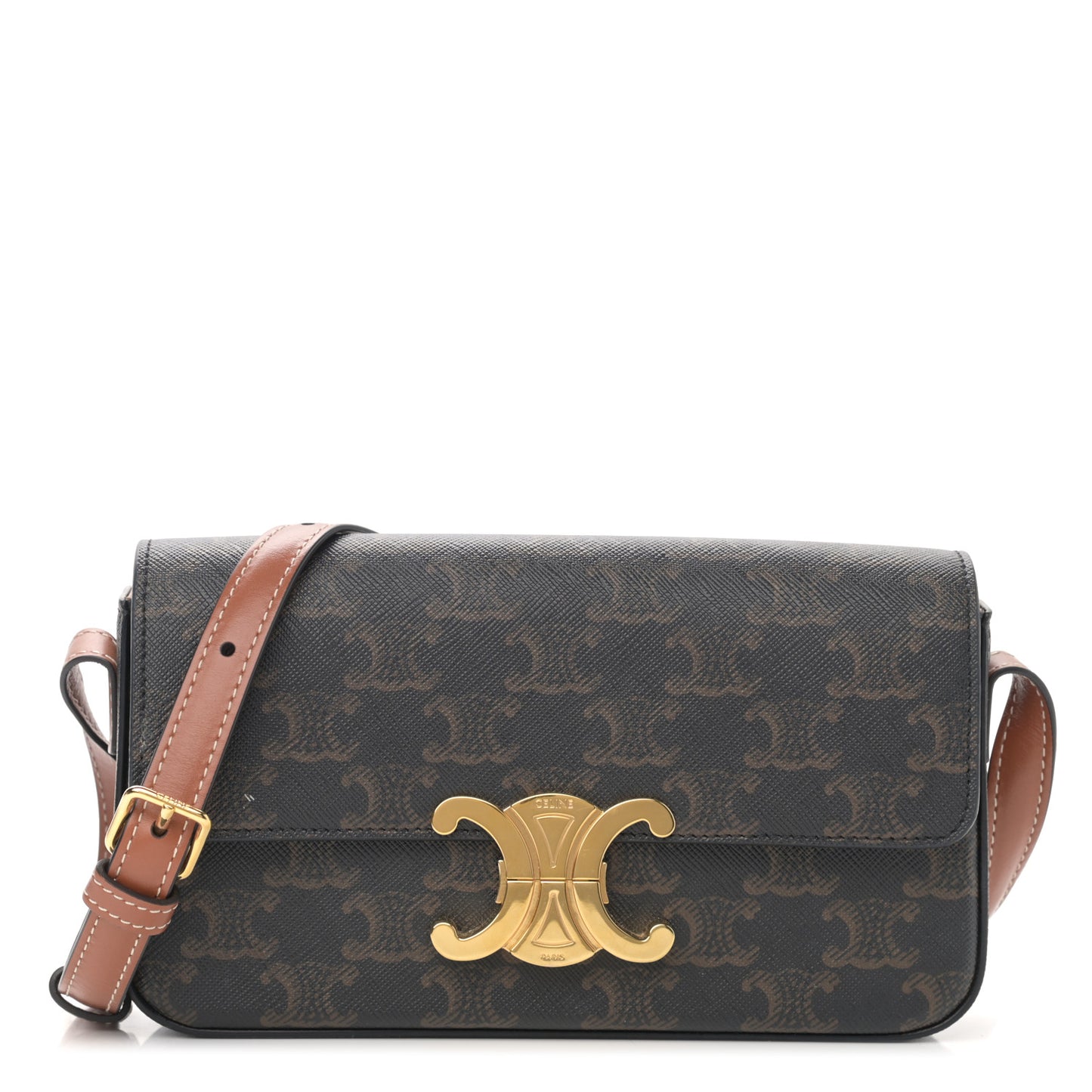 Canvas Calfskin Triomphe Shoulder Bag Tan