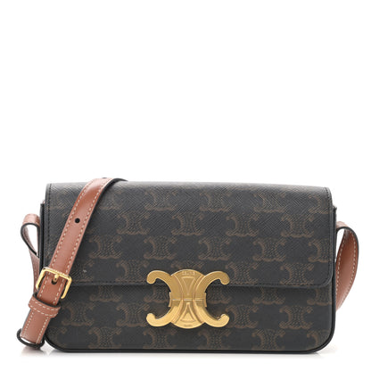 Celine Canvas Calfskin Triomphe Shoulder Bag Tan 1 of 13