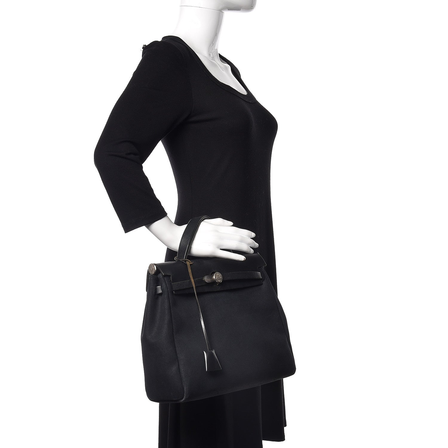 Hermes Toile Vache Calfskin Herbag 30 PM Black 2 of 22