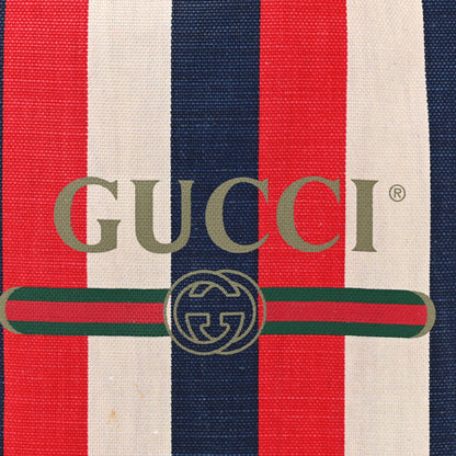Gucci Canvas Calfskin Sylvie Stripe Logo Mens Tote Red White Blue 8 of 10