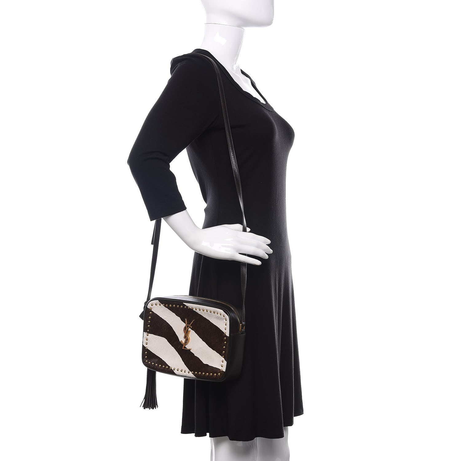 Saint Laurent Pony Hair Calfskin Studded Monogram Lou Camera Bag Dusty White Brown 2 of 9