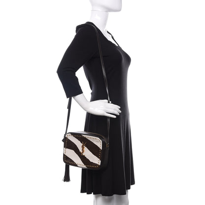 Saint Laurent Pony Hair Calfskin Studded Monogram Lou Camera Bag Dusty White Brown 2 of 9
