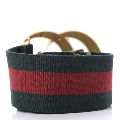 Gucci Elastic Web Crystal Embellished Plexiglass GG Marmont Belt 75 30 Red Green 2 of 5