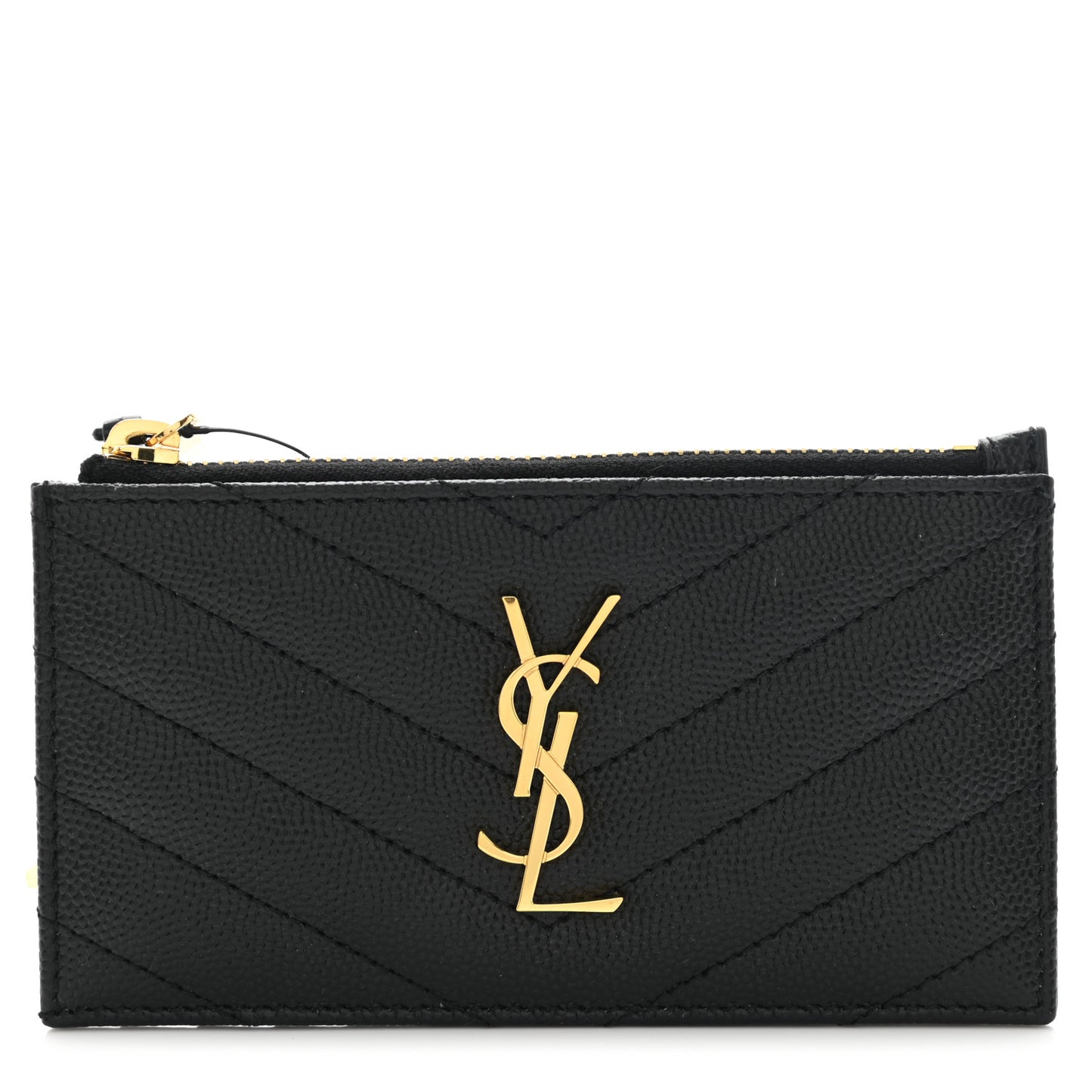 Grain De Poudre Matelasse Chevron Monogram Fragments Zippered Card Case Black