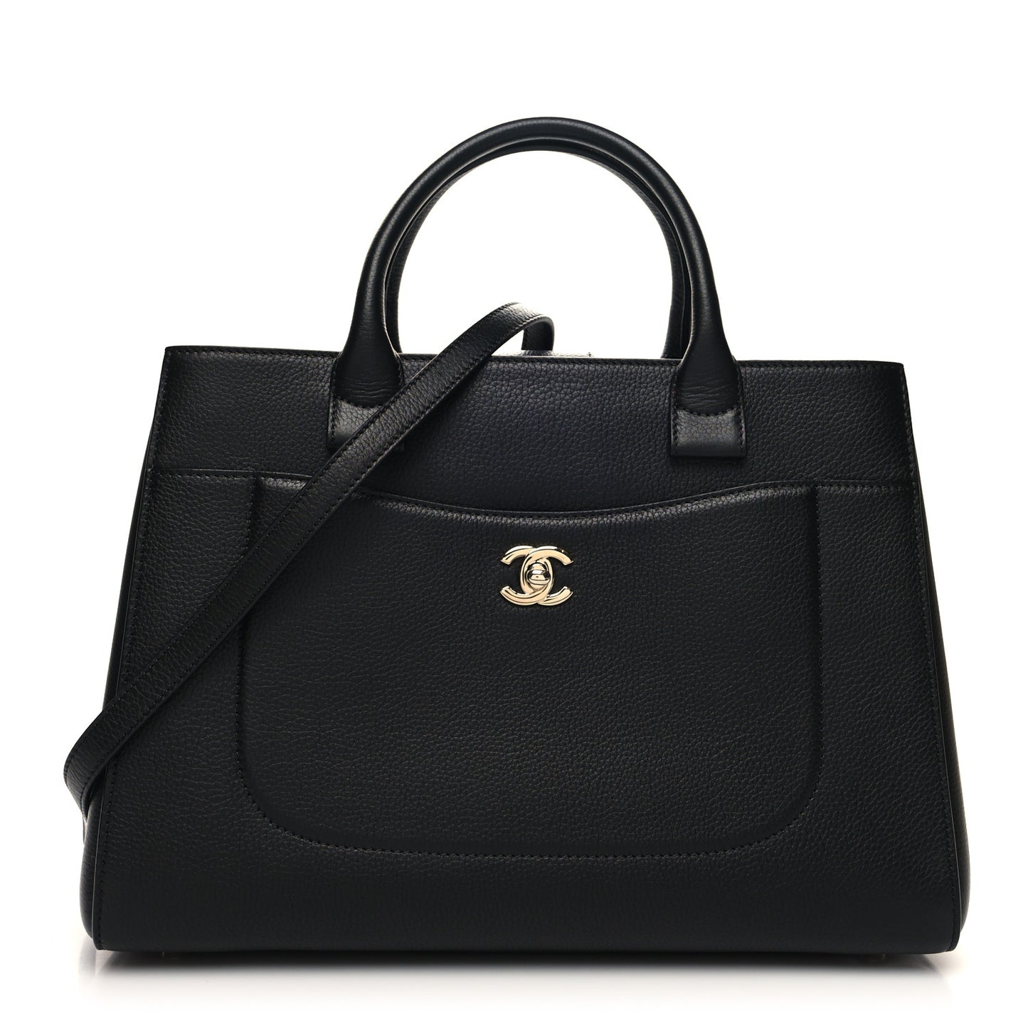Grained Calfskin Small Neo Executive Shopper Tote Black