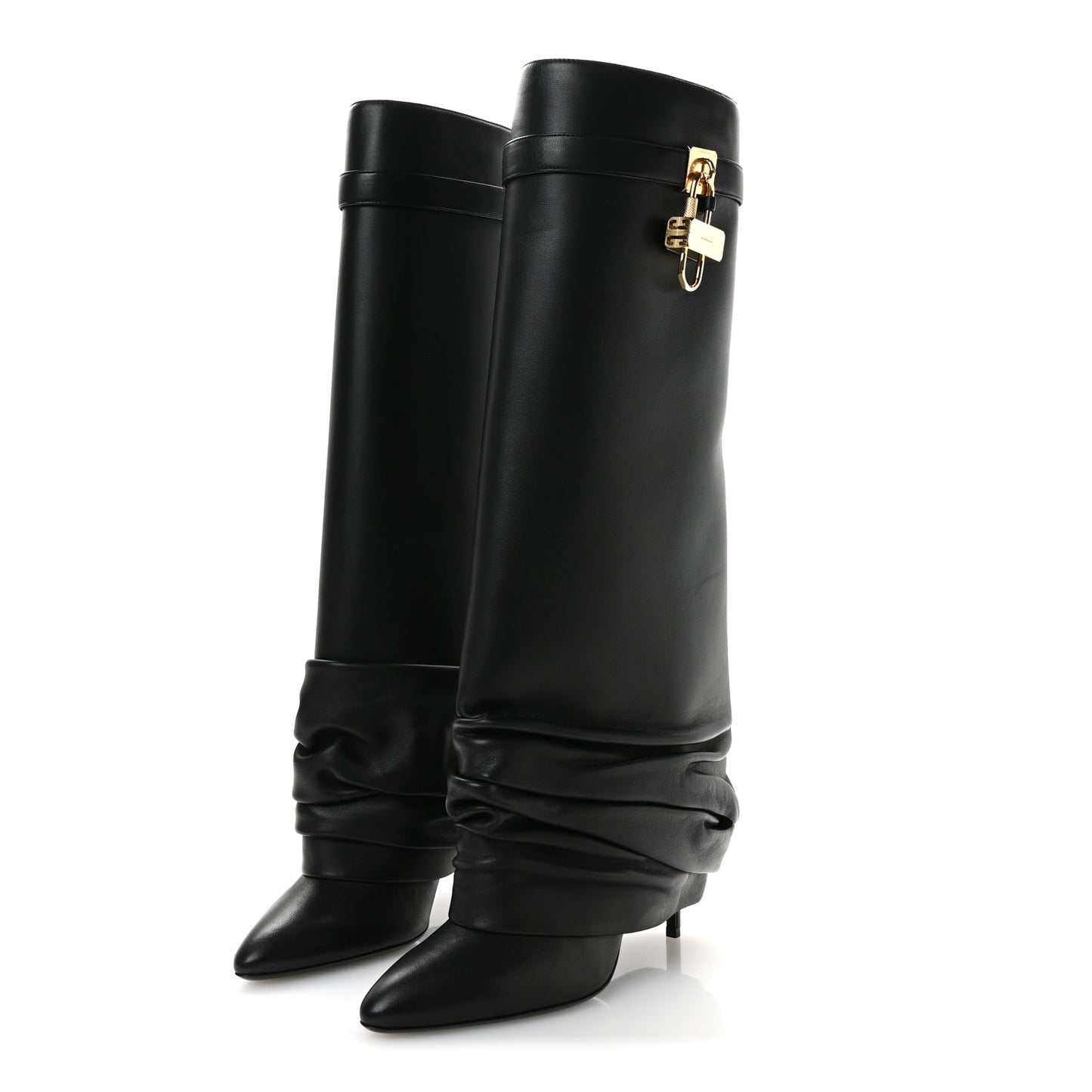 Lambskin Shark Lock Stiletto High Boots 41 Black