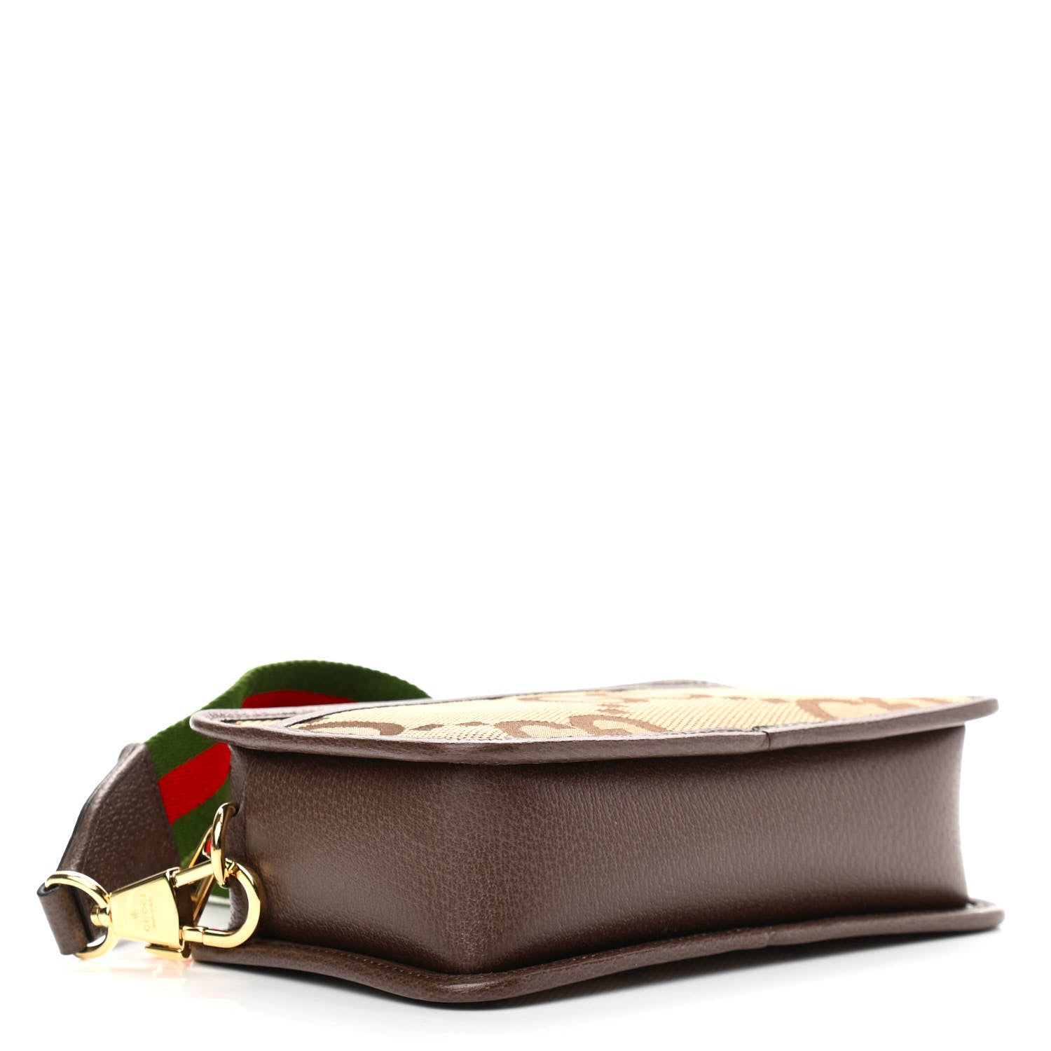Gucci Monogram Jumbo GG Textured Dollar Calfskin Web Mini Crossbody Bag Camel Ebony New Acero 3 of 10