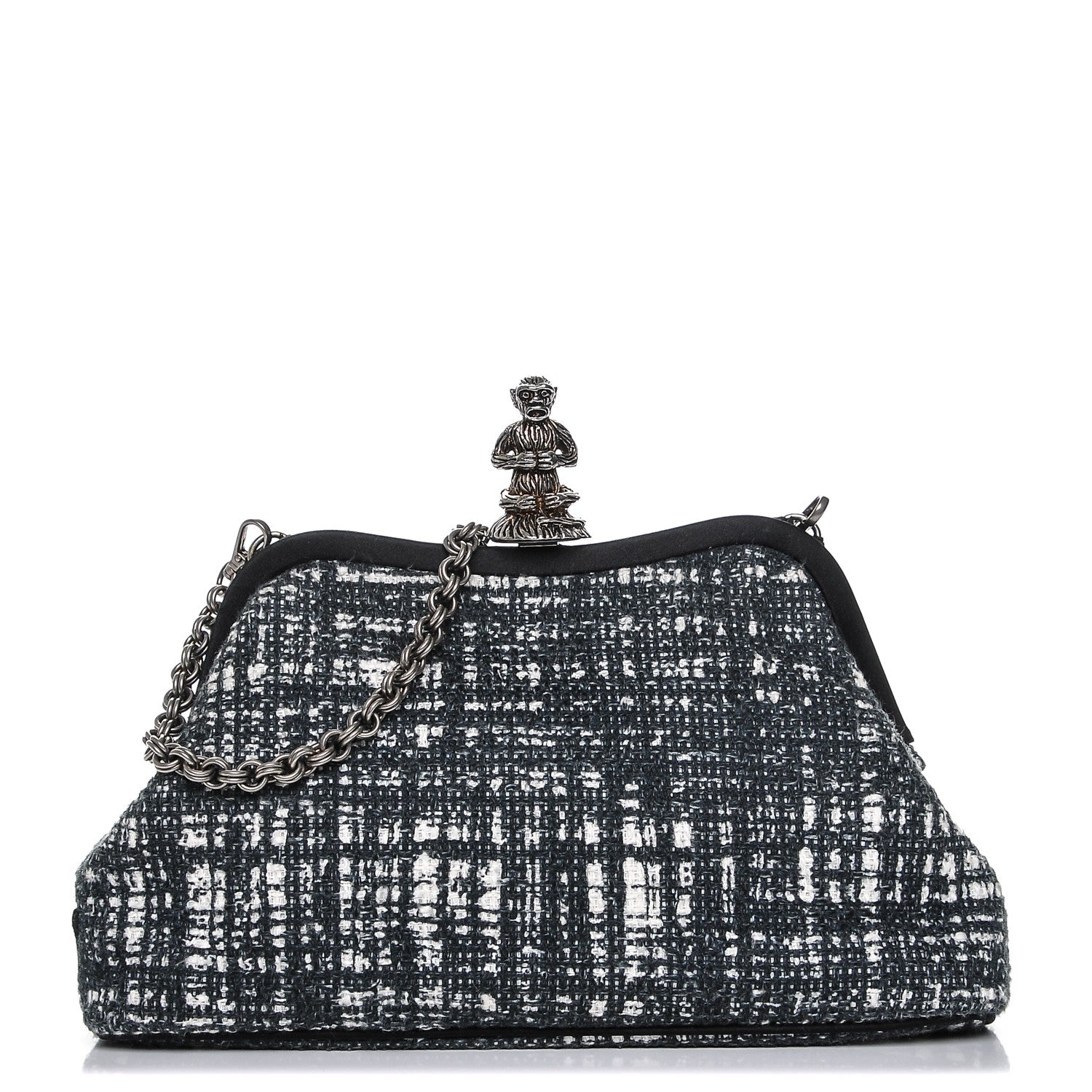 Prada Tweed Monkey Kisslock Frame Bag Black 1 of 6