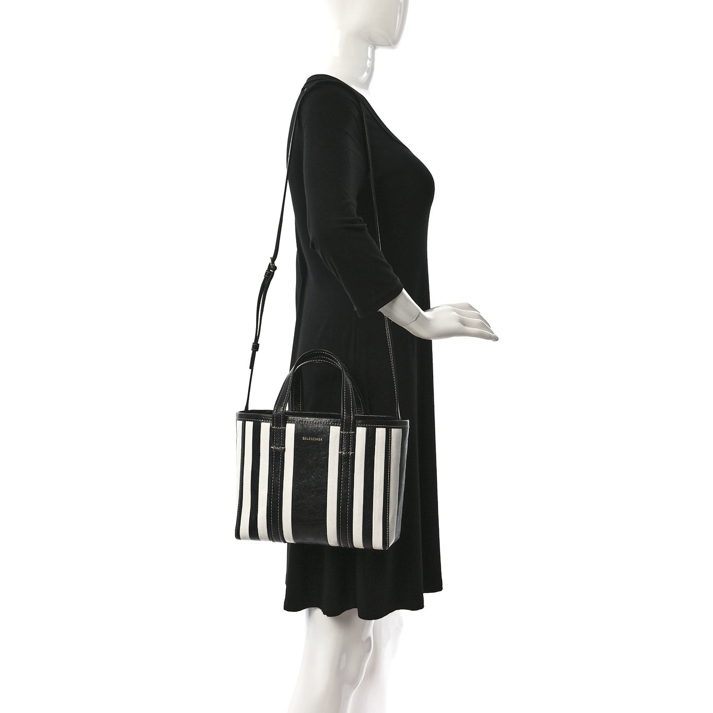 Agneau Arena Striped Patchwork Small Barbes East West Shopper Black White