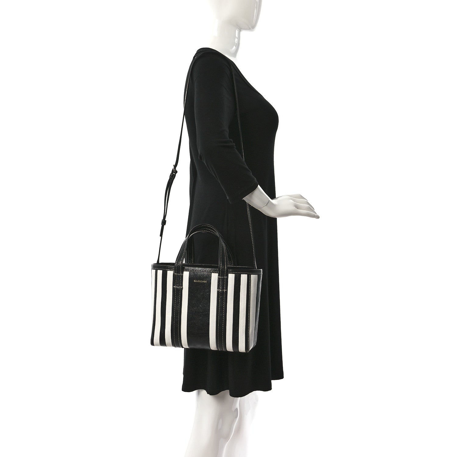 Balenciaga Agneau Arena Striped Patchwork Small Barbes East West Shopper Black White 2 of 10