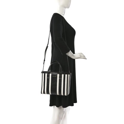 Balenciaga Agneau Arena Striped Patchwork Small Barbes East West Shopper Black White 2 of 10