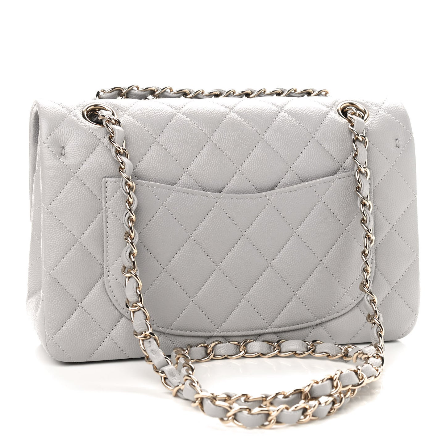 Caviar Quilted Small Double Flap Grey