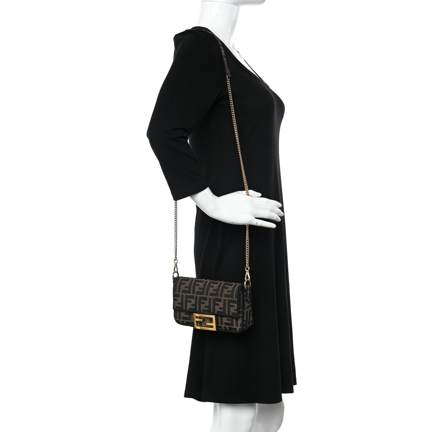 Fendi Fabric Jacquard FF 1974 Mini Baguette Tobacco Moro Black 2 of 11