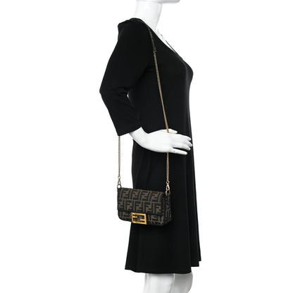 Fendi Fabric Jacquard FF 1974 Mini Baguette Tobacco Moro Black 2 of 11