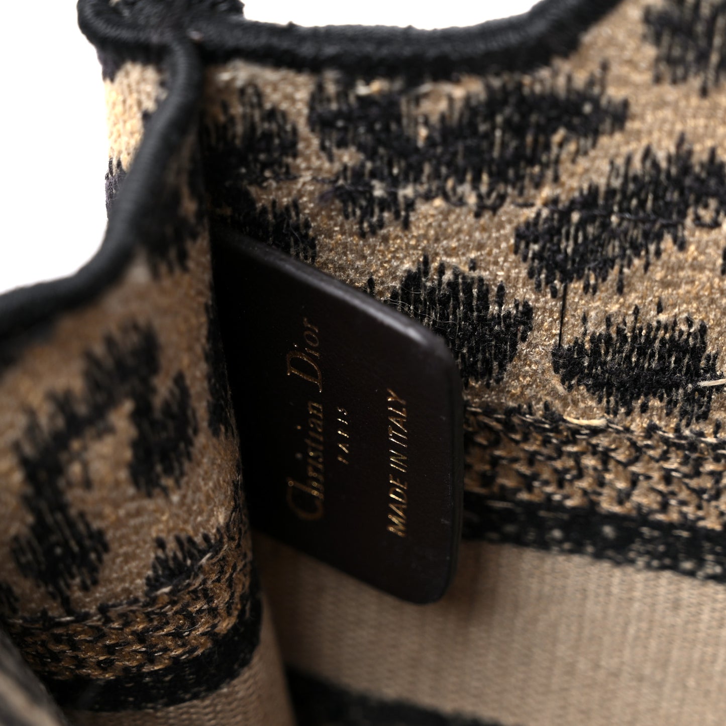 Canvas Mizza Embroidered Mini Leopard Book Tote Beige