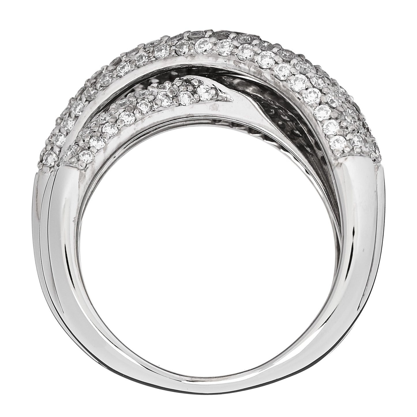 18K White Gold Diamond 1.75ctw Crossover Band Ring 58 8.25