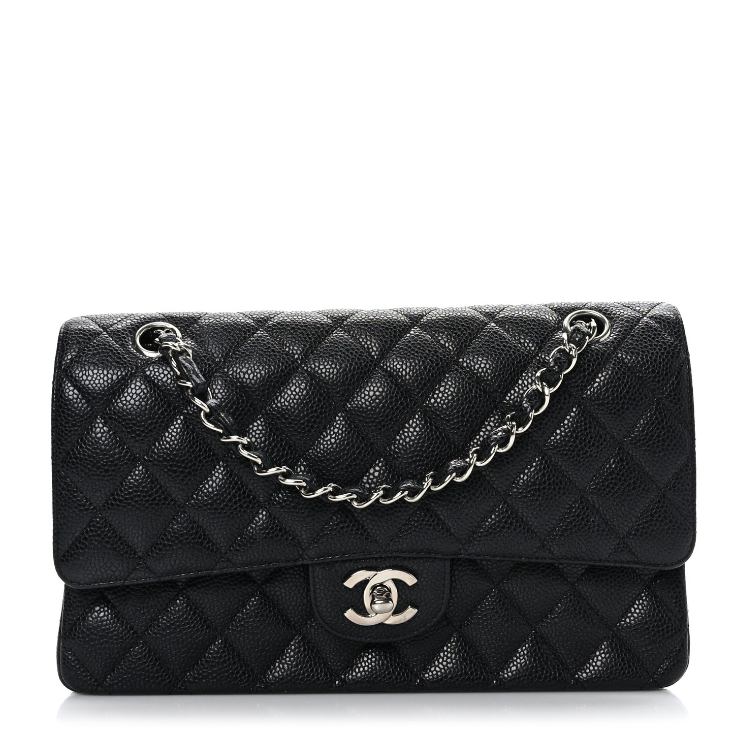 Caviar Quilted Medium Double Flap Black