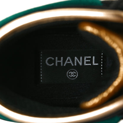 Chanel Suede Calfskin Fabric CC High Top Sneakers 36 Black Turquoise Gold 5 of 5
