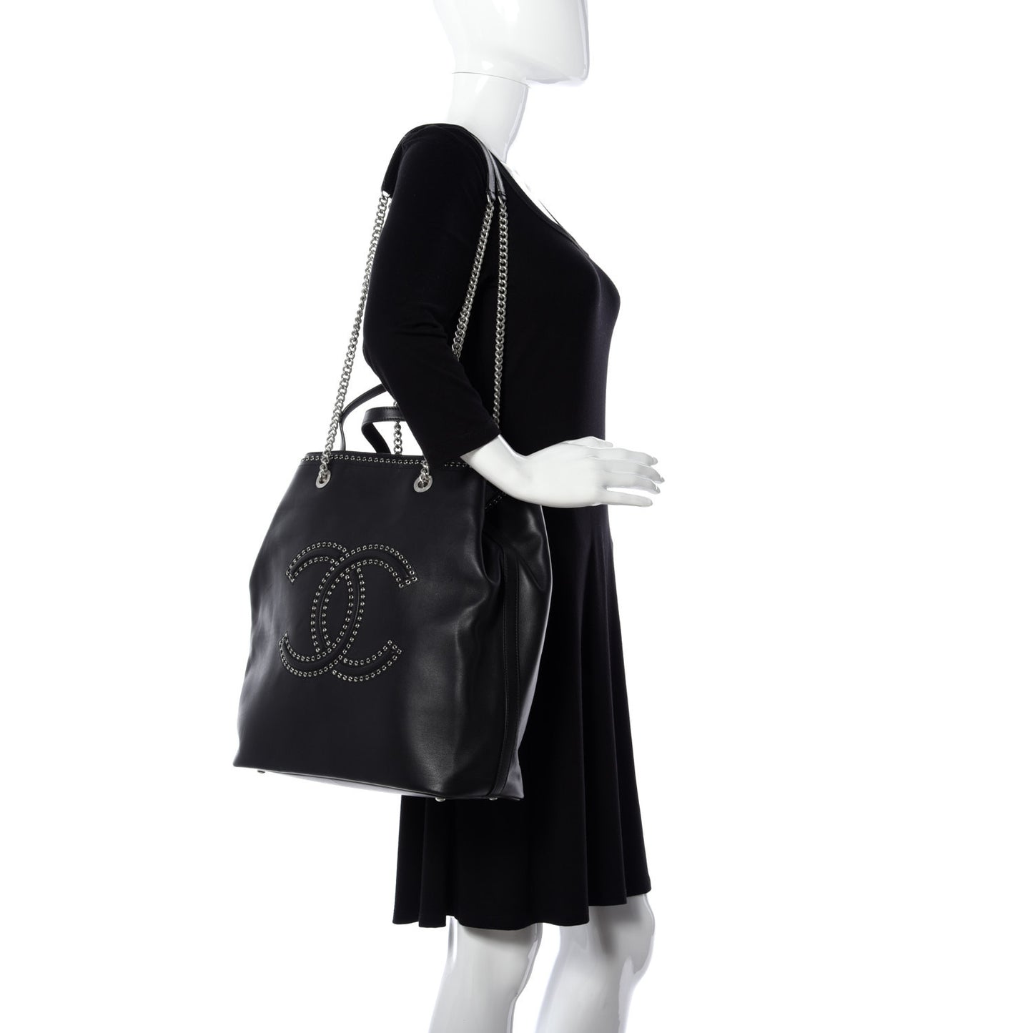 Calfskin Large Coco Eyelets Shopping Tote Black