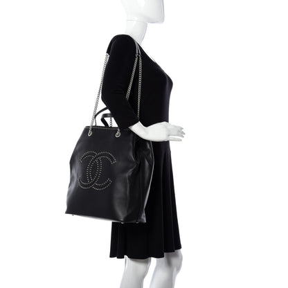 Chanel Calfskin Large Coco Eyelets Shopping Tote Black 2 of 10