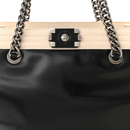 Chanel Glazed Calfskin Boy Tote Black Beige 8 of 10