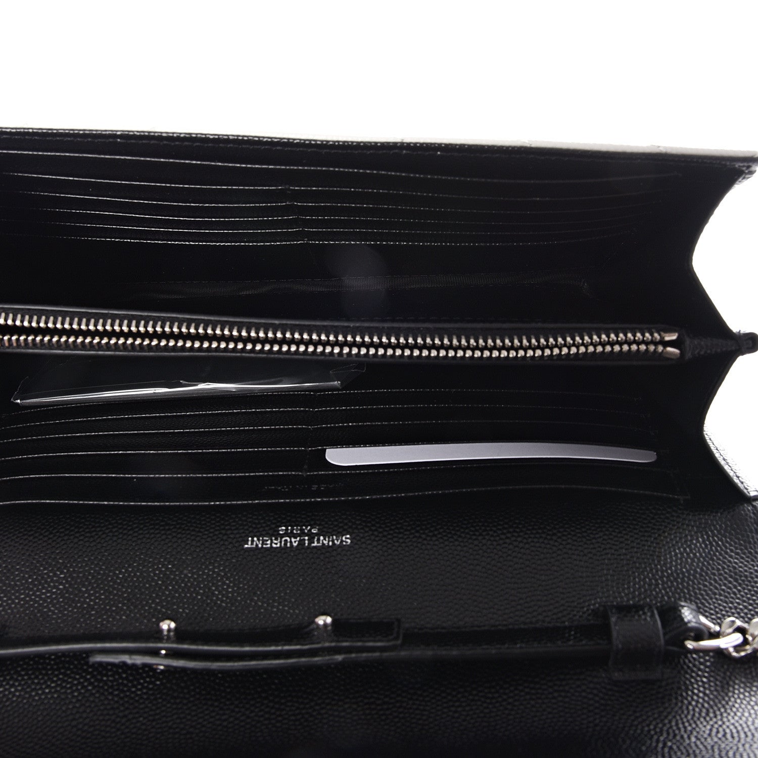 Saint Laurent Grain De Poudre Matelasse Bi-Color Chevron Monogram Chain Wallet White Black 4 of 9