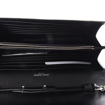 Saint Laurent Grain De Poudre Matelasse Bi-Color Chevron Monogram Chain Wallet White Black 4 of 9