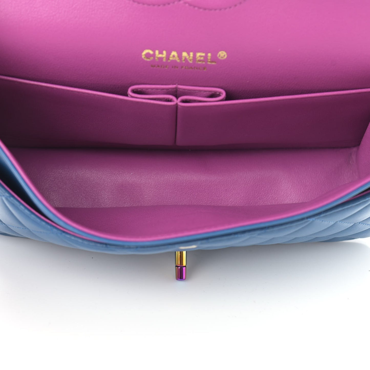 Lambskin Quilted Medium Double Flap Blue Pink