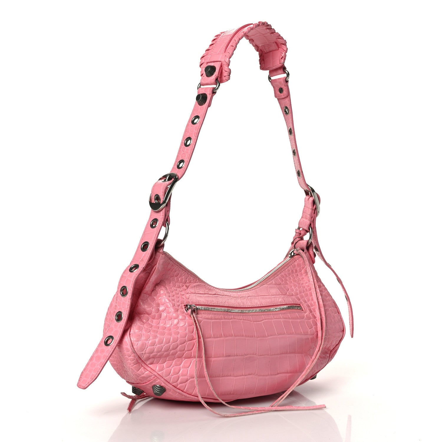 Balenciaga Extra Supple Calfskin Crocodile Embossed Small Le Cagole Shoulder Bag Sweet Pink 3 of 10