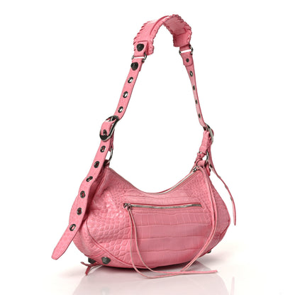 Balenciaga Extra Supple Calfskin Crocodile Embossed Small Le Cagole Shoulder Bag Sweet Pink 3 of 10