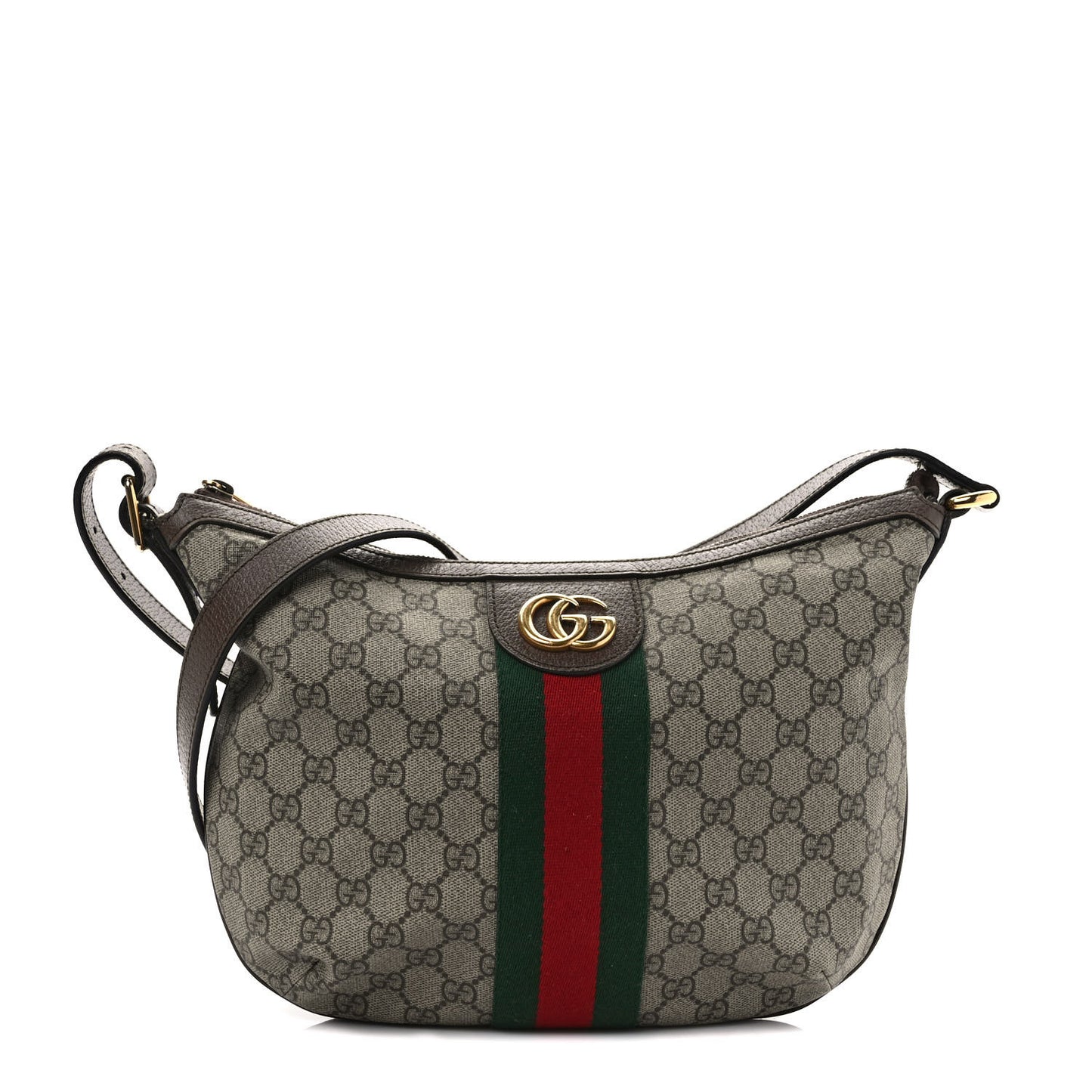 GG Supreme Monogram Web Small Ophidia Half Moon Hobo Brown