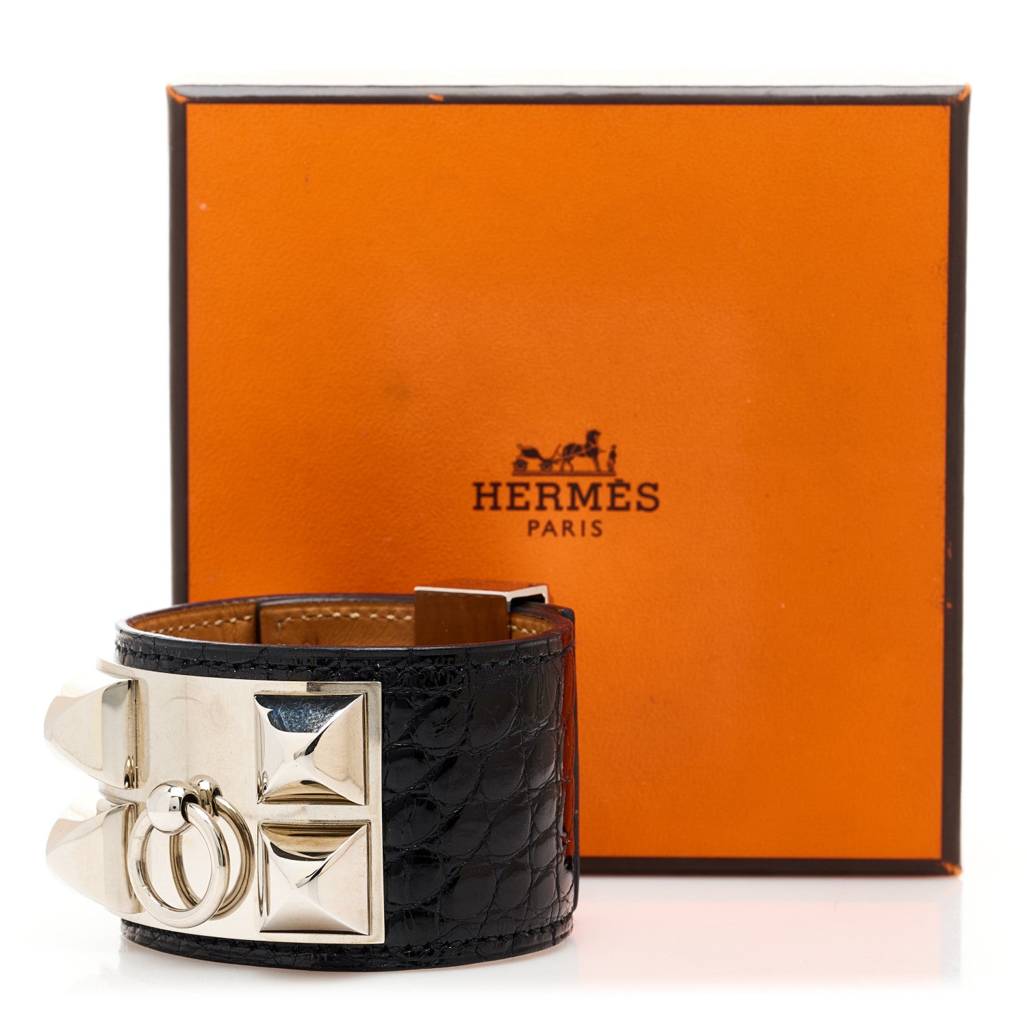 Hermes Shiny Alligator Collier De Chien CDC Bracelet Black 7 of 7