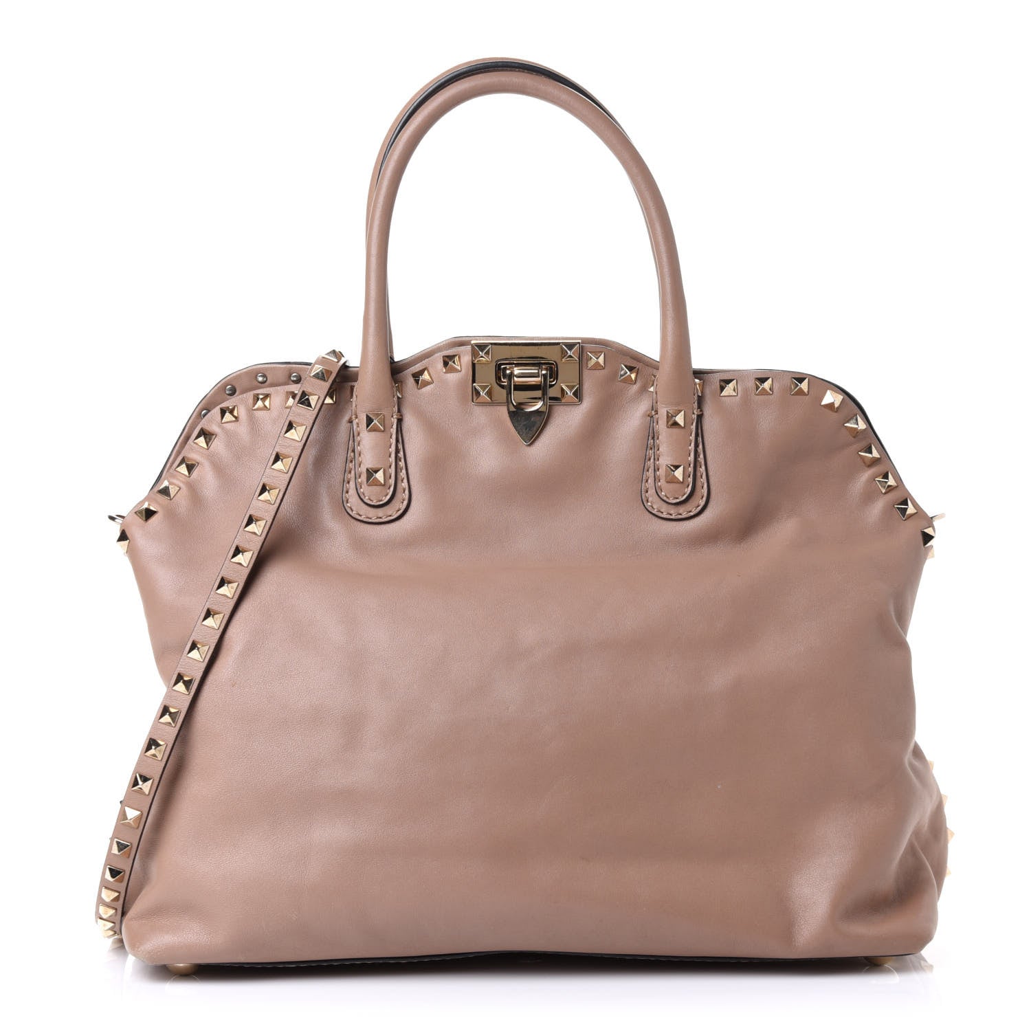 Valentino Garavani Vitello Rockstud Dome Satchel Beige 2 of 10