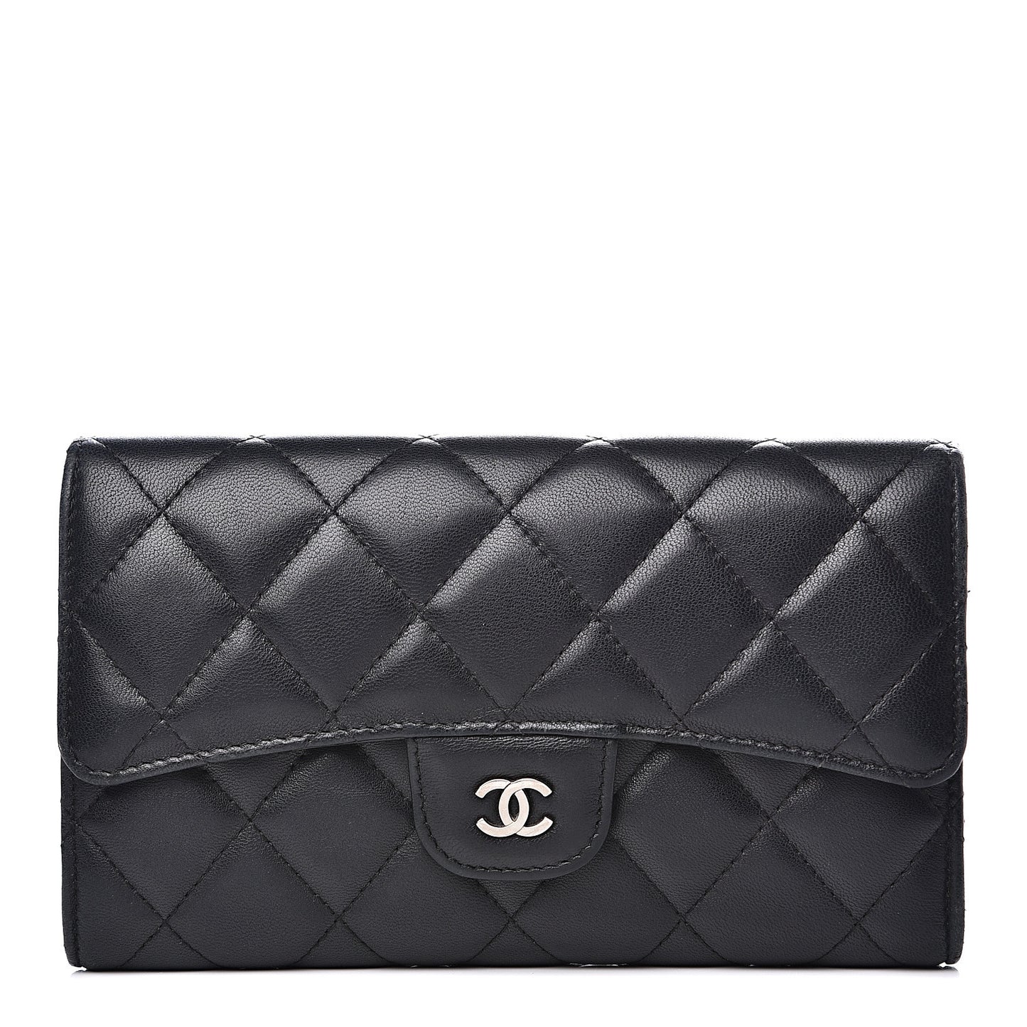 Lambskin Quilted Large Flap Wallet Black