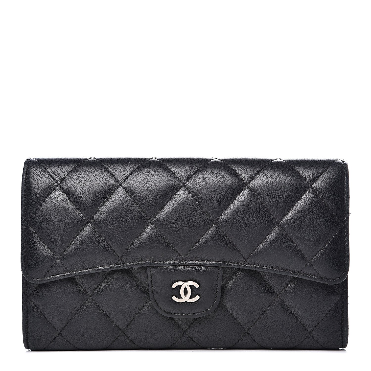 Chanel Lambskin Quilted Large Flap Wallet Black 1 of 17