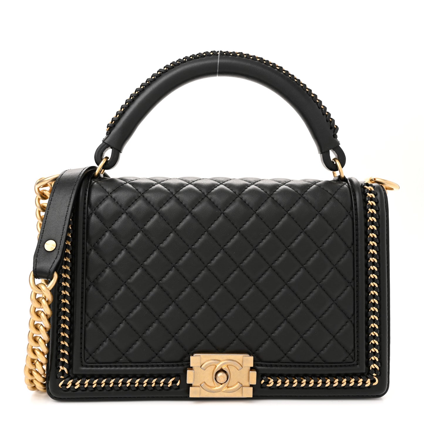 Calfskin Quilted New Medium Boy Top Handle Flap Black